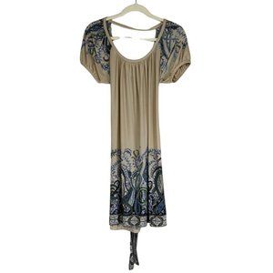 BCBG Maxazria Size S Paisley Puff Sleeve Mini Dress Beige